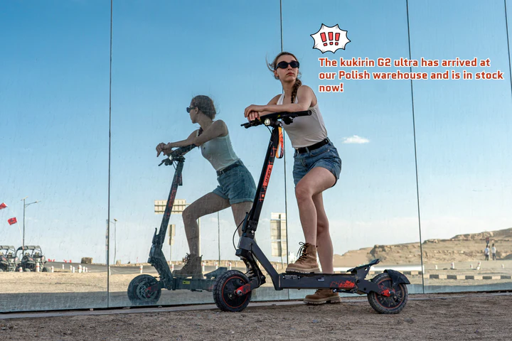 A close‑up of the KuKirin G2 Ultra electric scooter, showcasing its sleek design and robust build against a clean background.